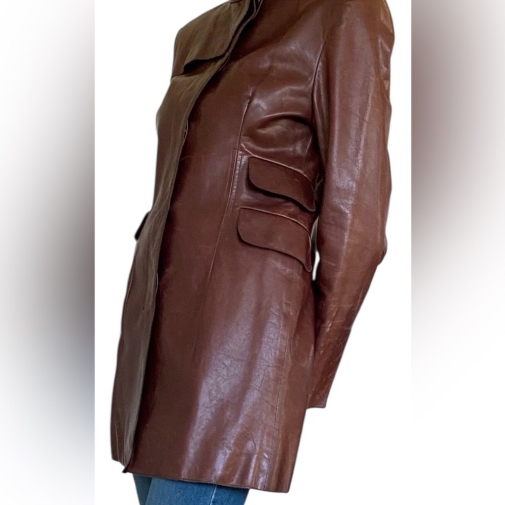 Costume National Leather Luxury Cognac Coat Women’s Sz. 40